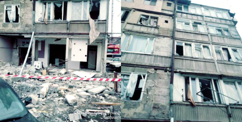 Երևանում ուժեղ պայթյունի հետևանքով մի քանի բնակարաններ են փլուզվել ու վնասվել ավտոմեքենաներ