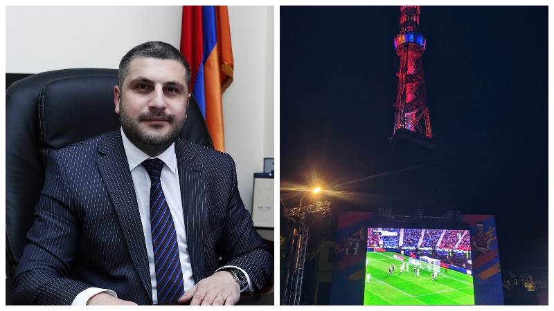 Հանրային հեռուստաընկերության բակում  հետևում ենք Հայաստանի  ֆուտբոլի ազգային հավաքականի հանդիպմանը․ ԱԻ նախարար
