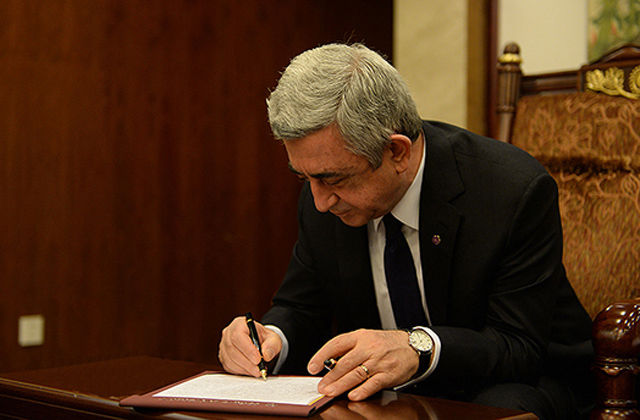 Նախագահ Սերժ Սարգսյանը ստորագրել է Ազգային Ժողովի ընդունած մի շարք օրենքներ