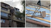 Երևանյան շենքերից մեկի տանիքից թուլացել և կախվել են կառուցատարրեր, մետաղյա թիթեղ (լուսանկա...